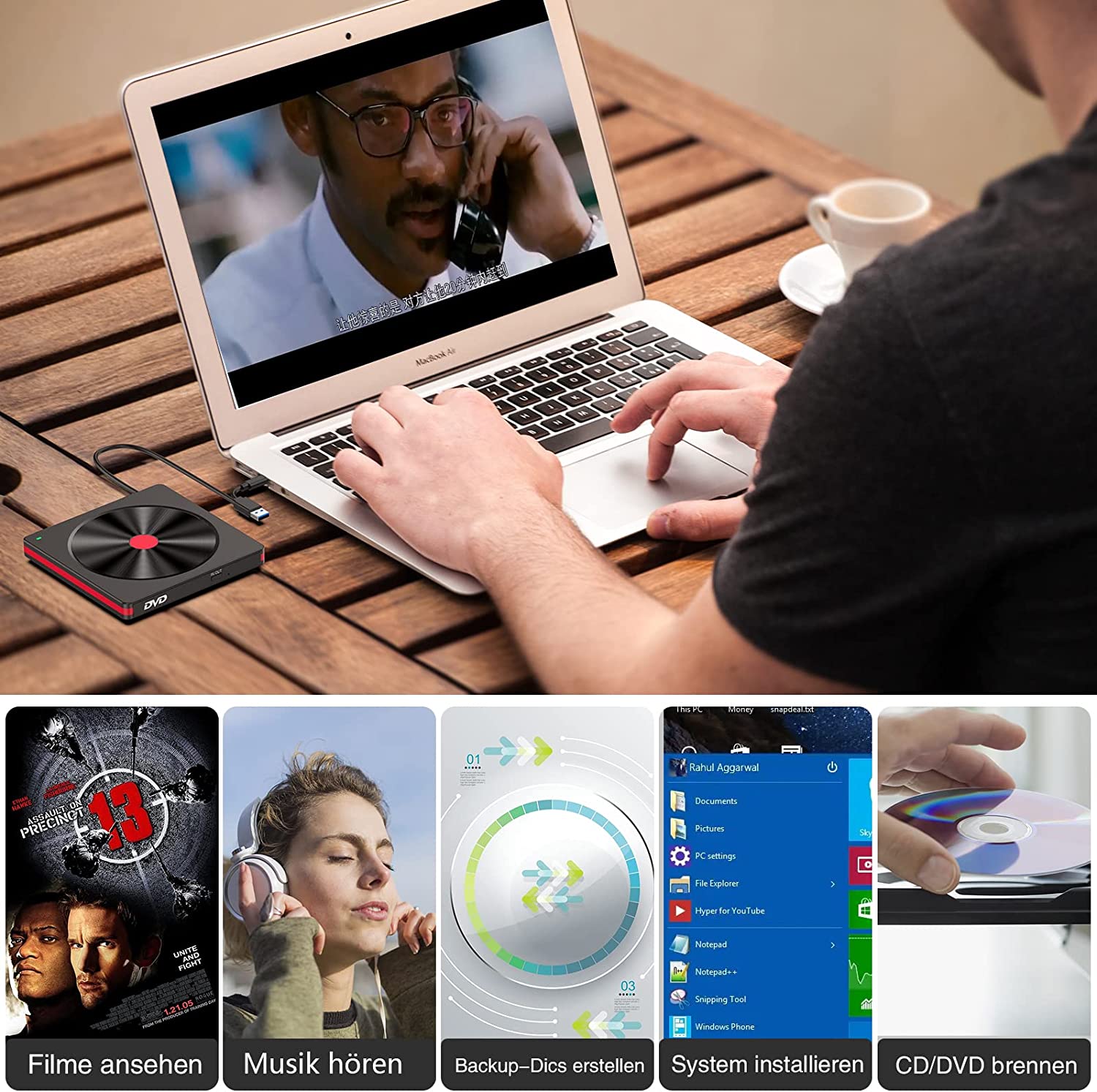 External CD DVD Drive,USB 3.0 Type C Portable CD/DVD +/RW Drive,DVD/CD